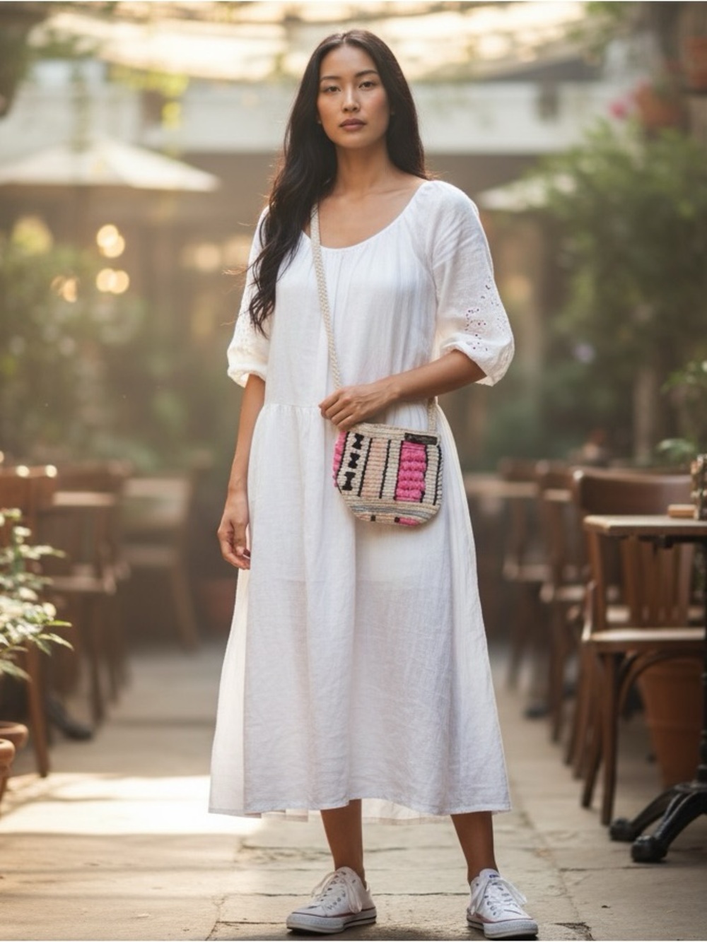 Anthropologie Crochet Shoulder Bag in Cream, Pink & Peach